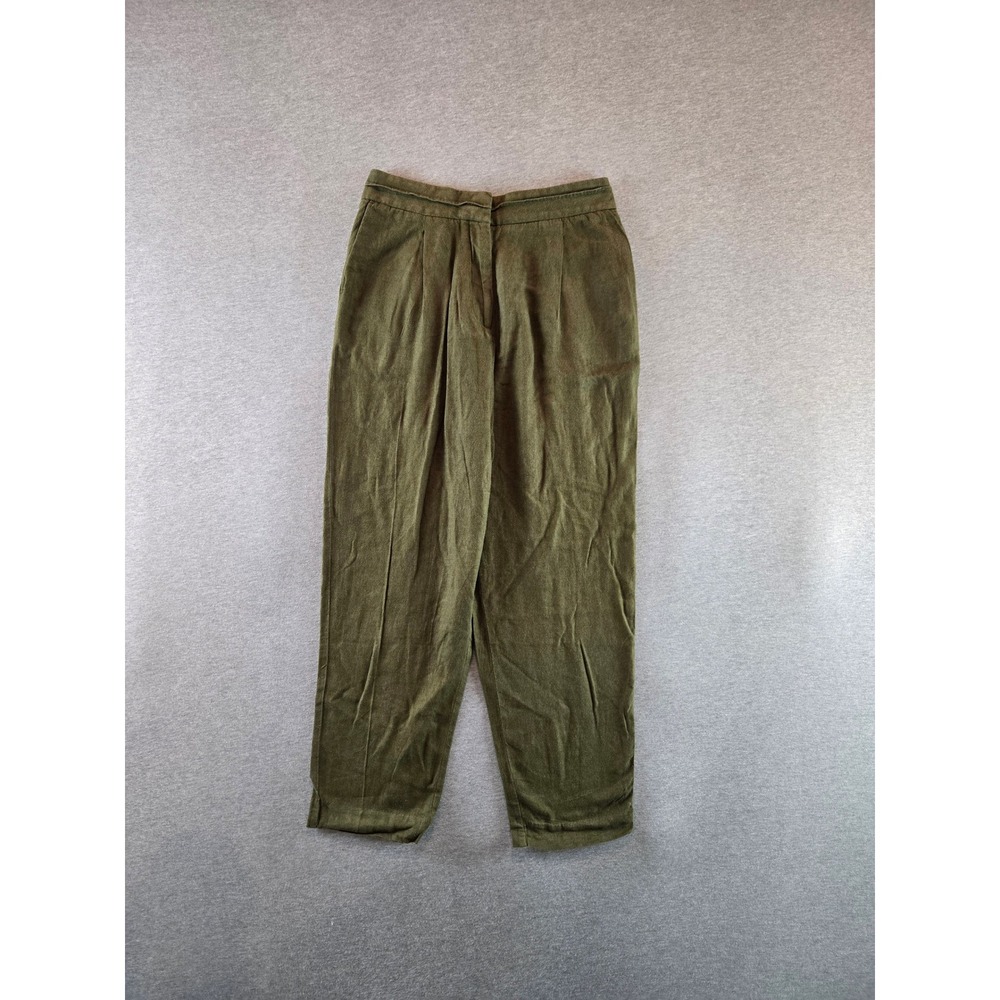 M&S Collection Pants Womens 6 Dark Khaki Green Flax Linen Pleated Lagenlook